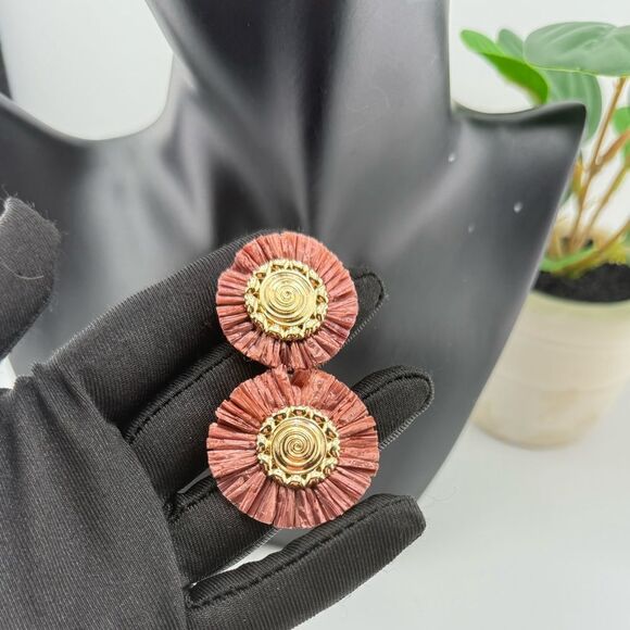 Boho Double Disc Statement Earrings — Warm Terracotta & Gold - Picture 7 of 7